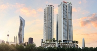 A facade of Sunway Belfield - an upcoming high-rise residential development in Kuala Lumpur.