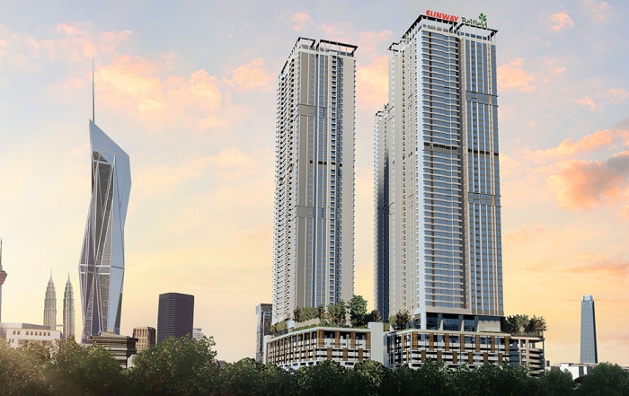 A facade of Sunway Belfield - an upcoming high-rise residential development in Kuala Lumpur.