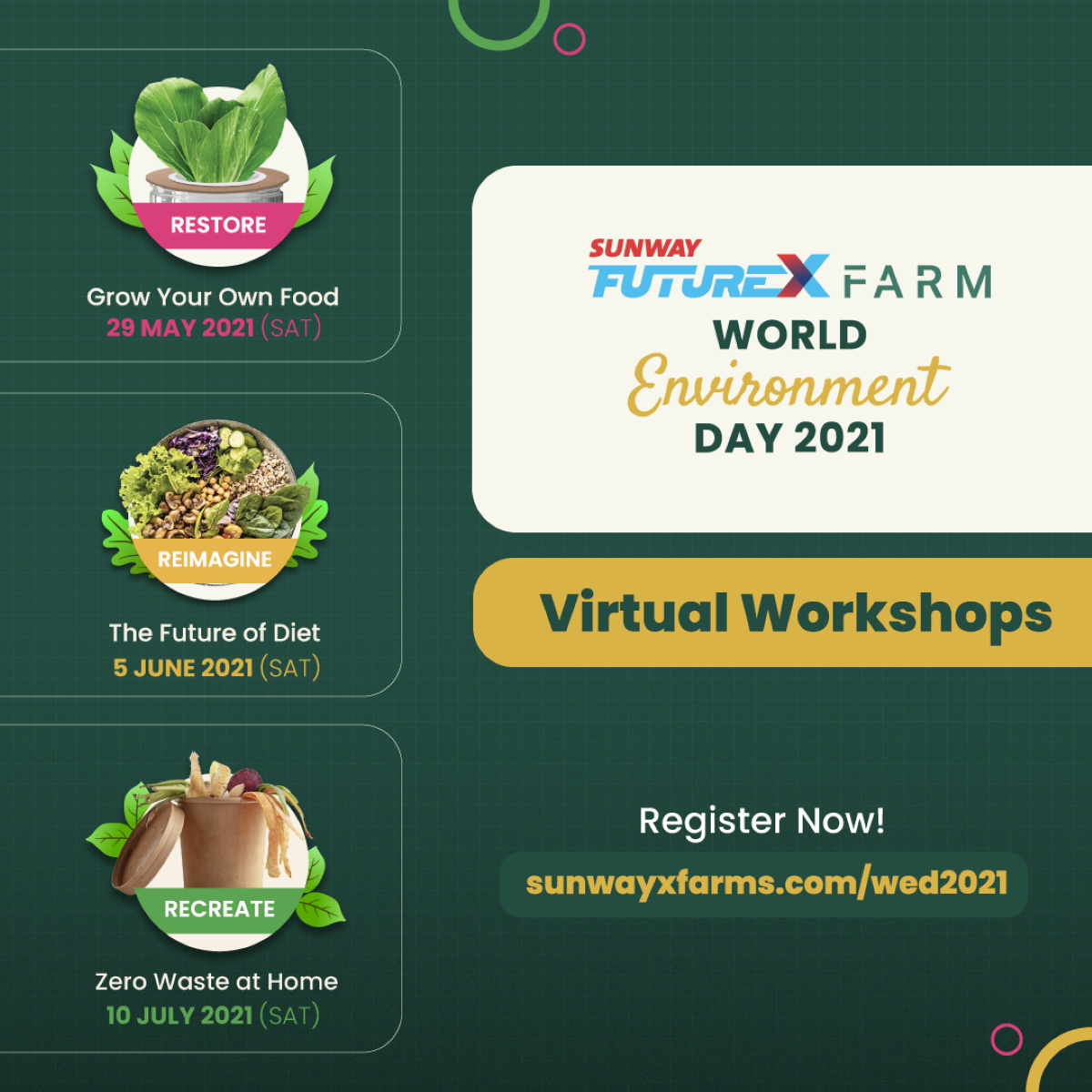 Poster of Sunway XFarm’s World Environment Day workshop, with vegetables as logos