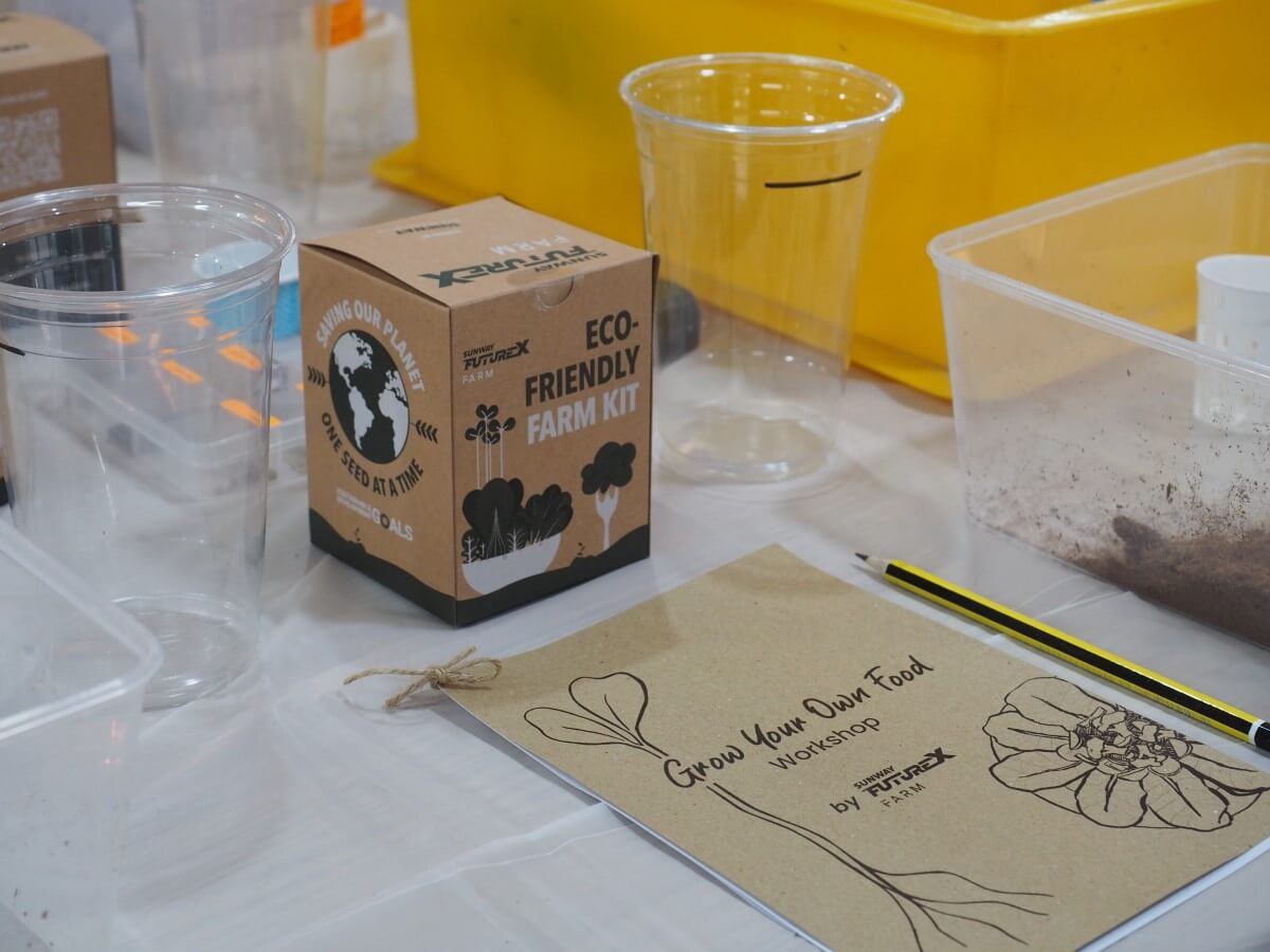 Sunway XFarm’s farm kit, pencil and plastic cups during the workshop