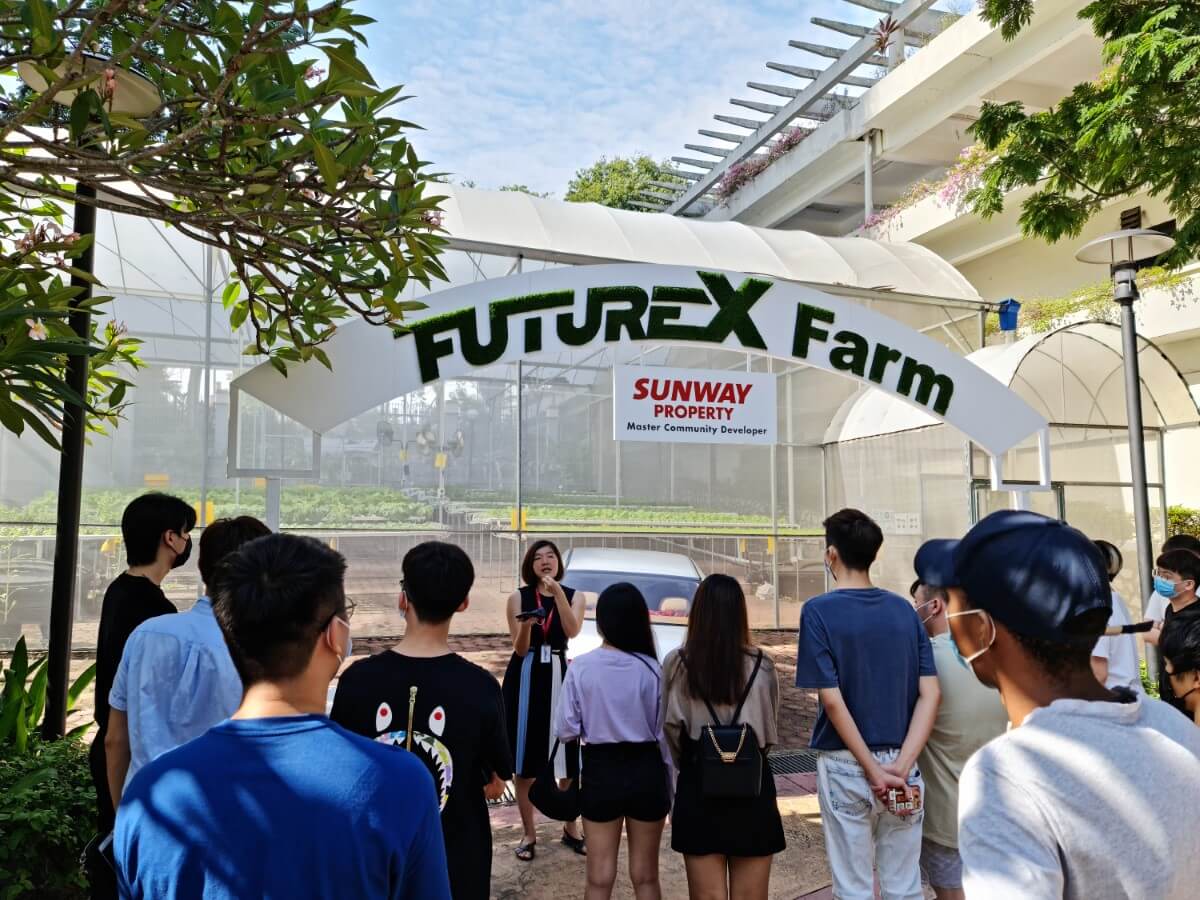 Koo Tse Chien, Community Manager, explains Sunway XFarm to a host of students on a visit.