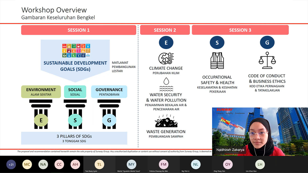Nadhirah giving a presentation of ESG on Teams
