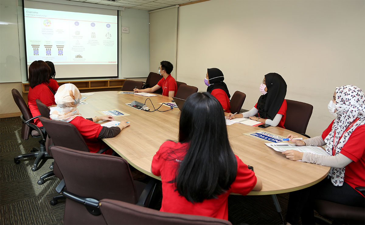 Shot of ESG training, with eight Sunway participants at a meeting room