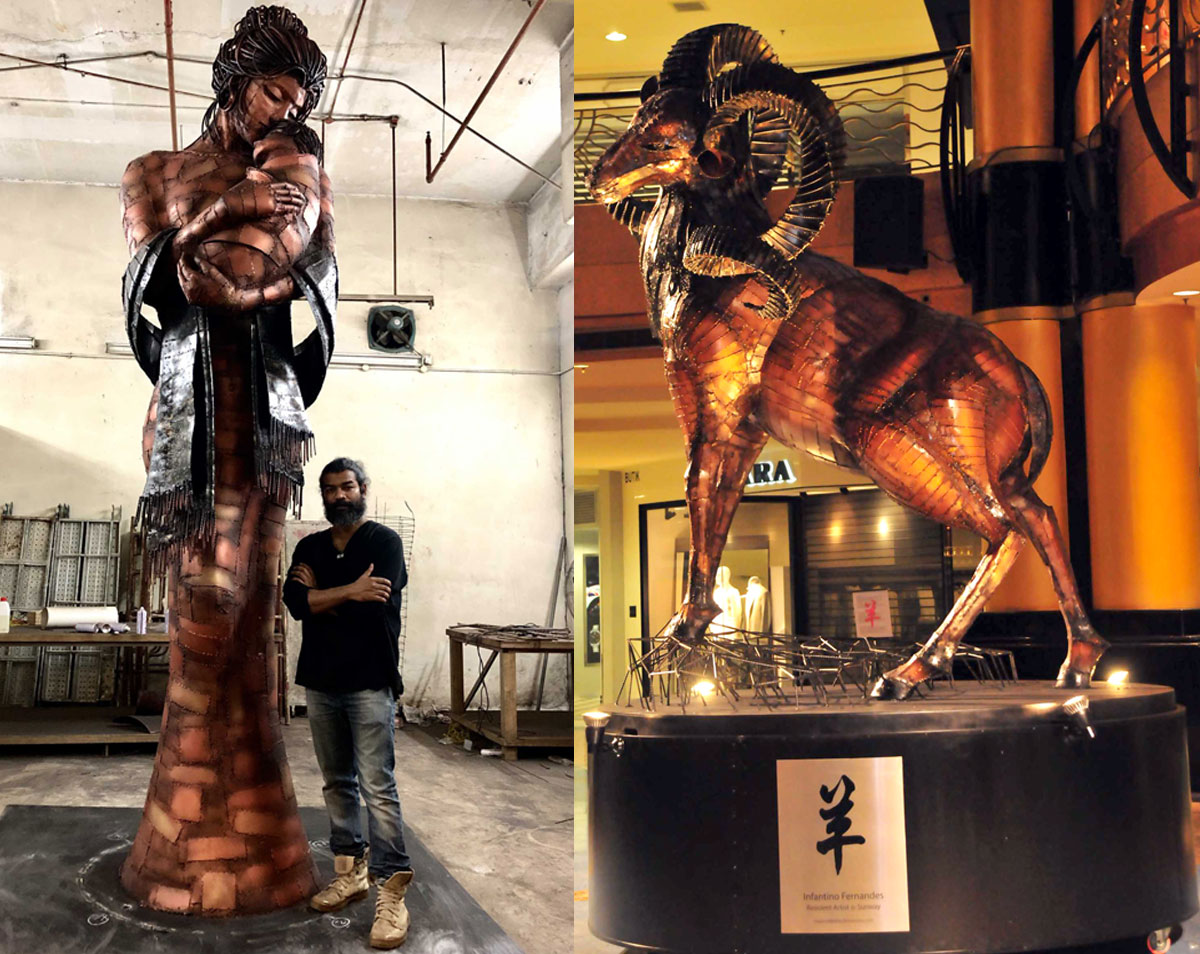 A full portrait shot of Infantino standing by his earlier work, Ibu, a culpture now displayed in Sunway Medical Centre. A full portrait shot of Infantino’s standalone earlier work, Yang, a sculpture now displayed in Sunway Putra Mall