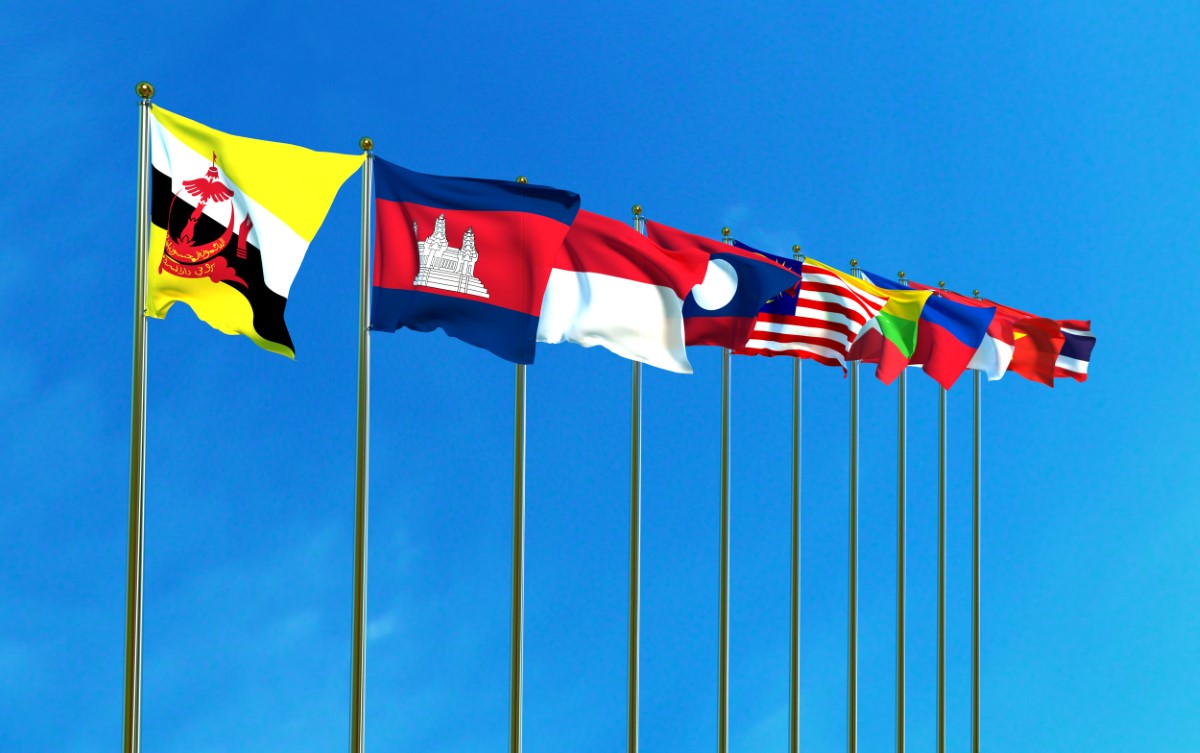 Shot of flags under the ASEAN coalition.