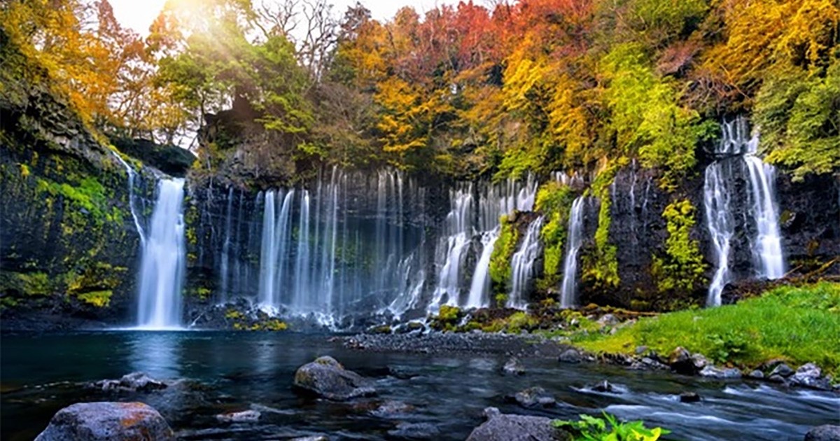 Shiraito waterfall in autumn, japan
