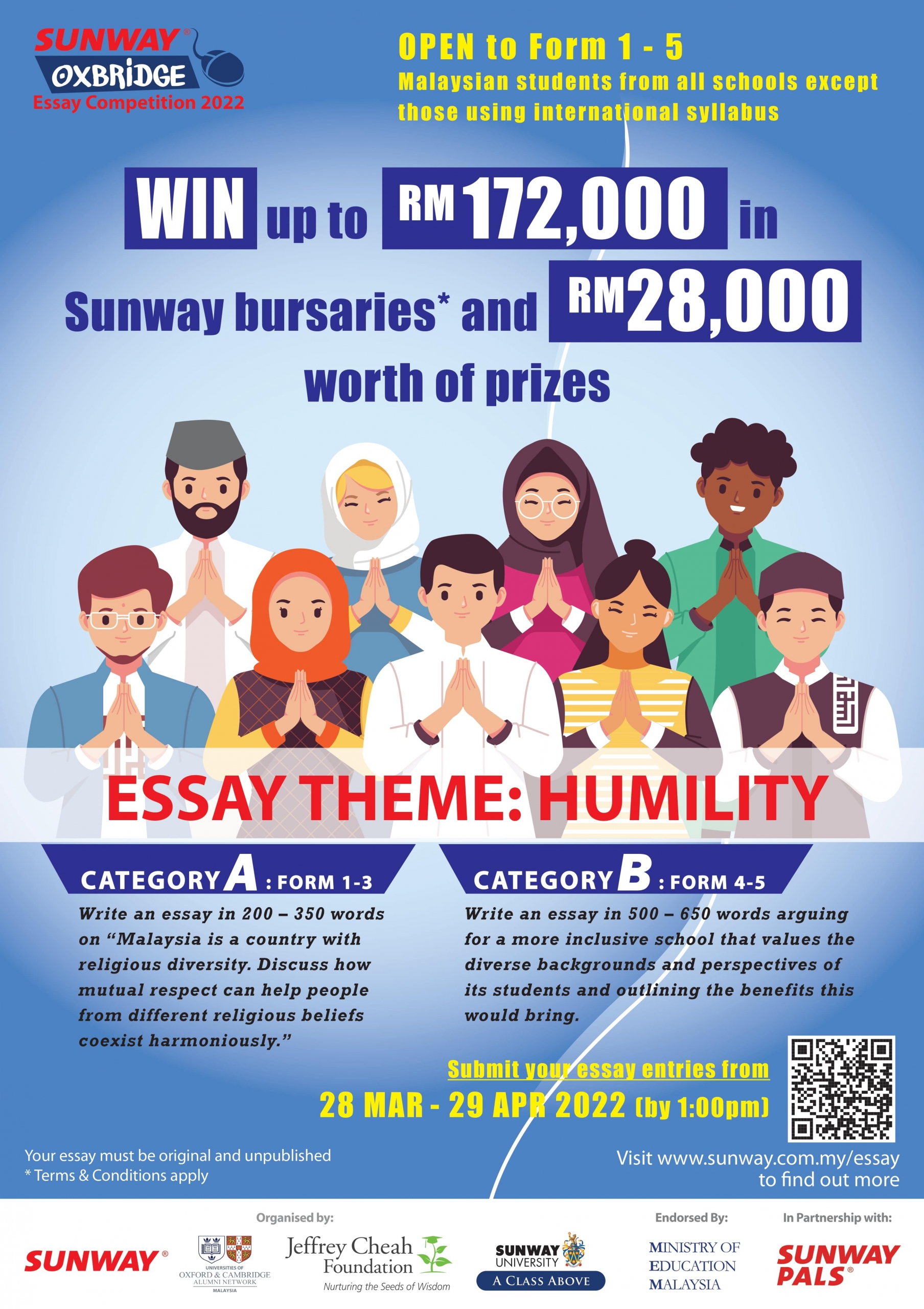 The Sunway-Oxbridge Competition 2022 poster in full view, bearing the theme “Humility”