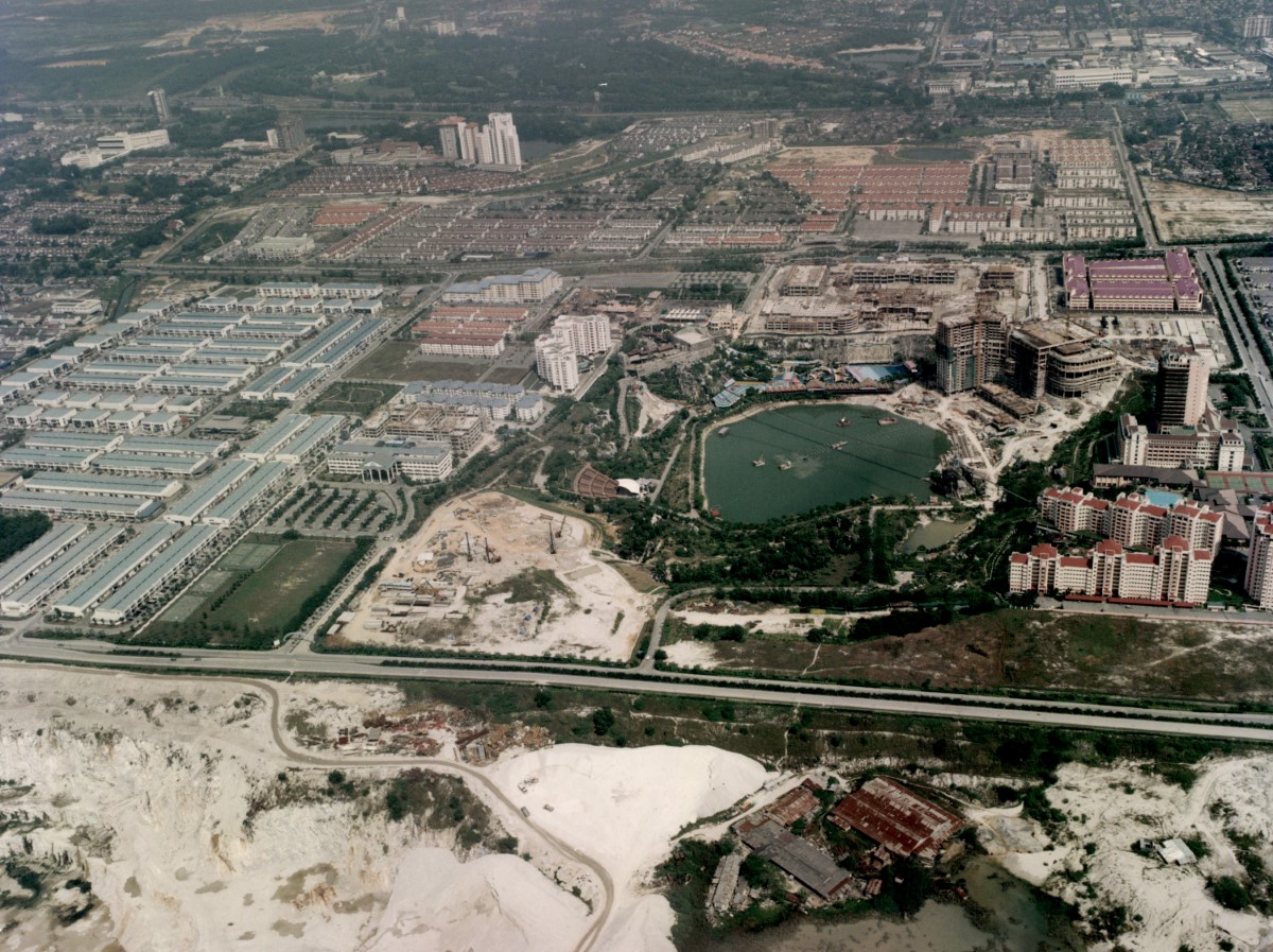 A high-angle shot of empty lands before fully development of Sunway City Kuala Lumpur