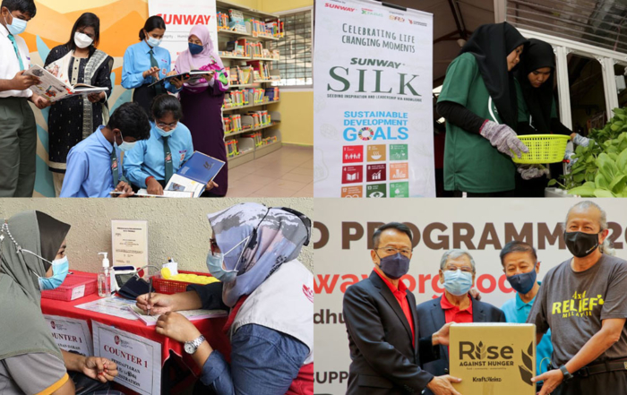 A collage of Sunway’s four overarching CSR goals to empower surrounding communities and environment, in the lead up to our 50th anniversary in 2024.