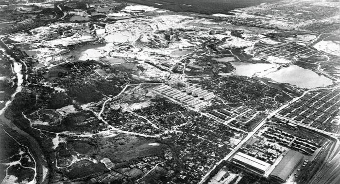 A historic black-and-white shot of Sunway City Kuala Lumpur before development, when it was a tin-mining wasteland.