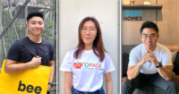 A collage of three portraits comprising start-up co-founders as well as founders Joshua of Beebag, Mei Xin of OPACK, and Vincent of CozyHomes