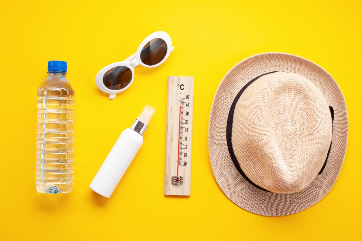 Flat lay of items to prevent heatstroke