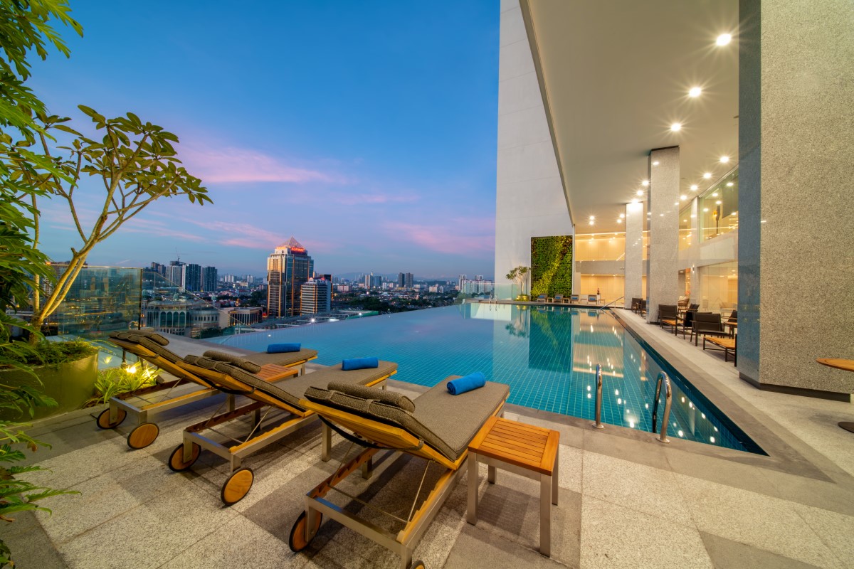 A view of Sunway Sanctuary’s infinity pool overlooking Sunway City Kuala Lumpur.