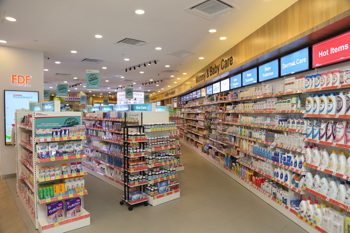 A wide shot of Sunway Pharmacy at Sunway Pyramid