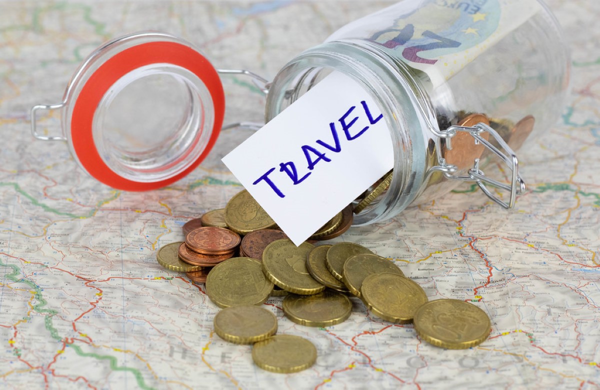 Stock image of coins in a glass container