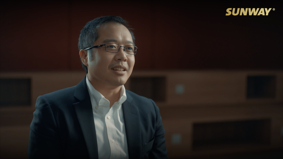 A midshot of Evan Cheah, Sunway Group, group chief executive officer, Digital & Strategic Investments, in an interview style setting