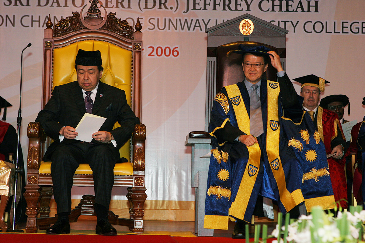2006-Installed as Chancellor of Sunway University Malaysia by His Royal Highness Sultan of Selangor